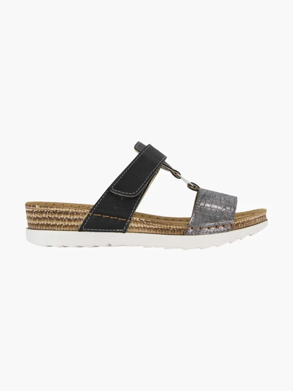 Dames Easy Street Zwarte Slipper Leren Voetbed