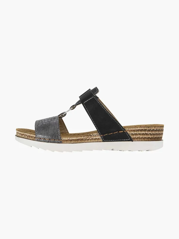 Dames Easy Street Zwarte Slipper Leren Voetbed